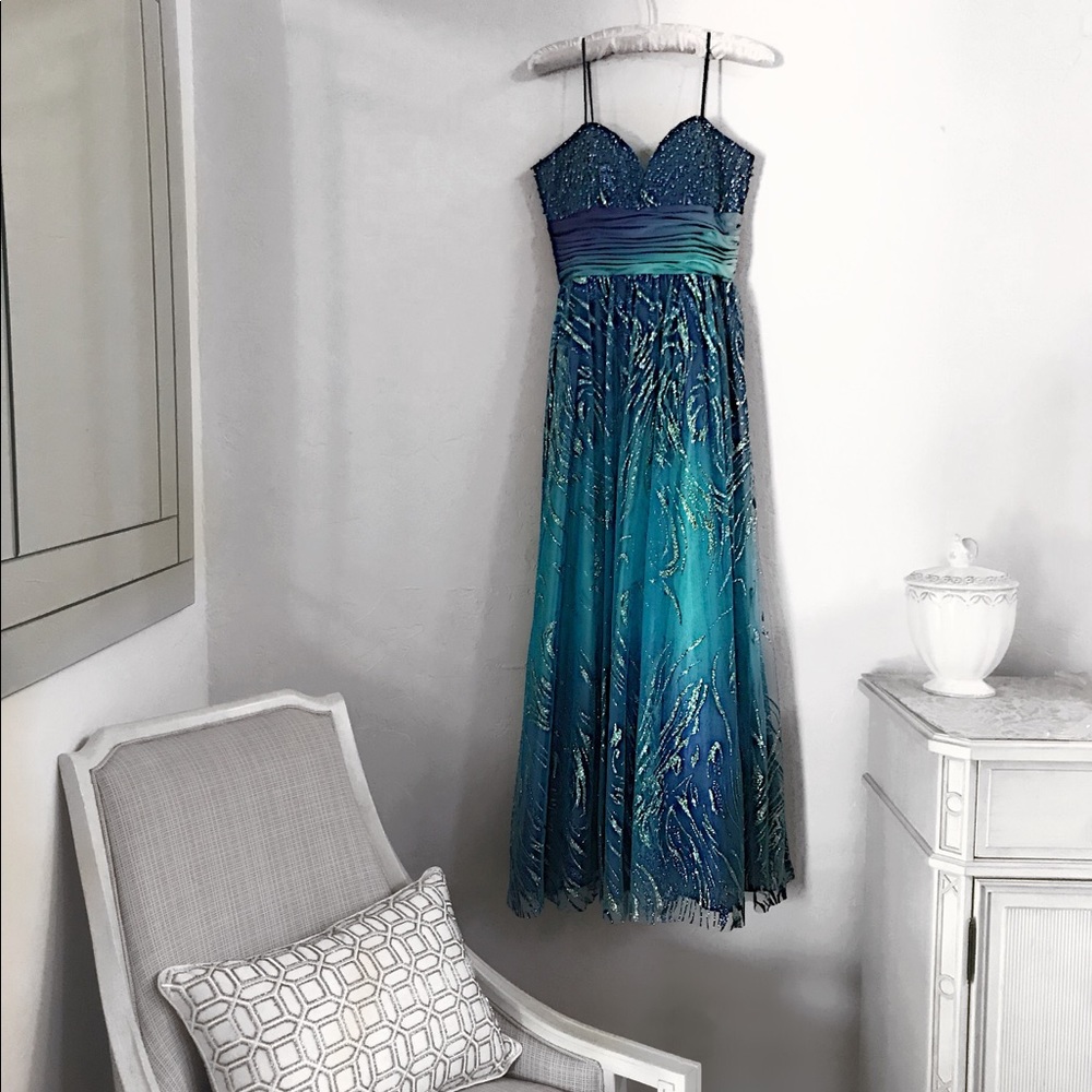 Blue prom dress with beading